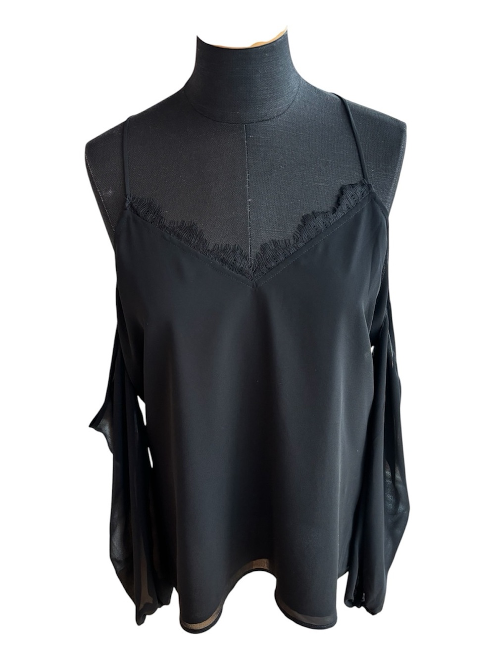 NWT EXPRESS Black Lace Trim Cold Shoulder Cami Blouse Top Whimsigoth S